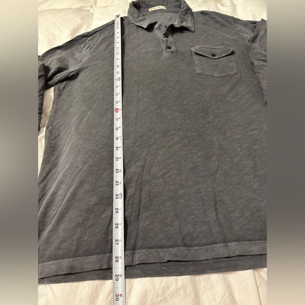 Marine Layer Blue/Grey Vintage Heavy Slub Polo Long Sleeve Shirt - NWOT -Size L - Picture 7 of 8